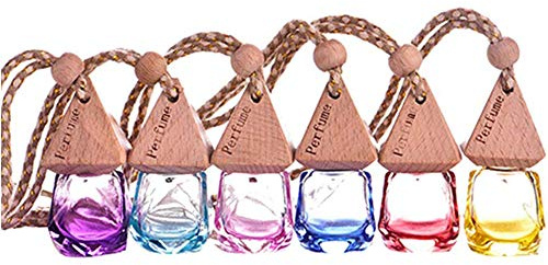 POFET 6pcs 6ml Empty Perfume Fragrance Diffuser Glass Bottle Home Car Hanging Air Freshener Pendant Multicolour