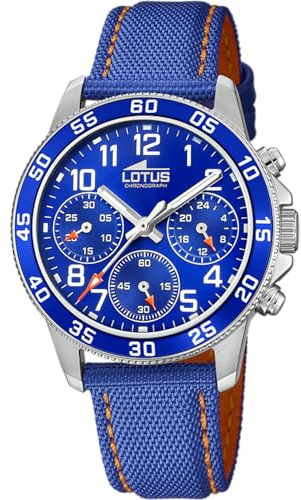 LOTUS Reloj Niño Analógico de Cuero Azul - Movimiento de Cuarzo - Reloj Infantil - Cristal Mineral Alta Resistencia - Resistente al Agua 5 ATM 18581/6 - con Pulsera de Regalo - Junior Collection