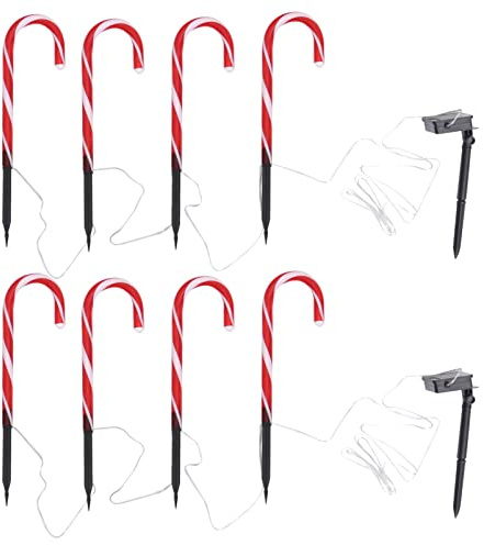 SOLUSTRE 8 Stücke Weinachts Zuckerstangen Lichter Weinachtsdeko Led Wasserdichte Solarenergie für Weinachtsdeko Partei Garten Batteriebetrieben ohne Batterien