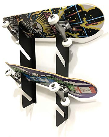 BlackSteel Quad Skateboard Wall Mounting Storage and Display Brackets - Longboard or Mini Board Holder - Two Brackets Holds Up to 4 - Black (700x120 mm)