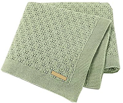 Surwin Strickdecke Babydecke Kuscheldecke Baumwolle, Mädchen und Jungen Babys Gestrickt Kinderdecke Freien Krabbeldecke Perfekt für Kinderwagen Babybett (80x100cm,Hellgrün)