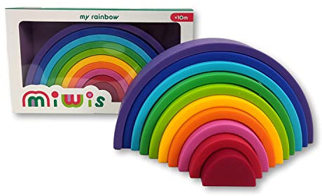 JUEGACONMIGO MIWIS Bunte Stapelfiguren aus Silikon, entwickelt motorische Fähigkeiten (Regenbogenfarben, 10 Stück)