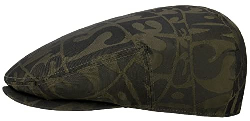 Stetson Kent Lettering Jacquard Flatcap Zweifarbige Herren Wasserabweisende Schiebermütze Made in EU Herbst Winter Oliv S (54-55 cm)