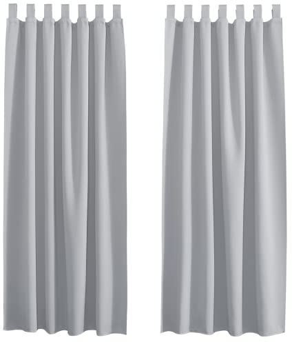 PONY DANCE Thermovorhang Kälteschutz Vorhang Kinderzimmer Junge Schlaufenschal 2er Set Gardinen Wohnzimmer Curtains Verdunklungsvorhänge H 175 x B 140 cm, Silbergrau