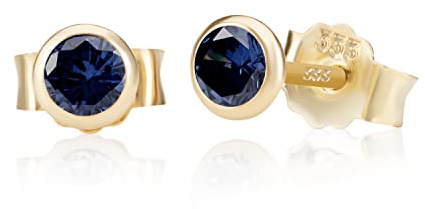 NKlaus Paar 4,0mm 333 Gelb Gold 8 Karat Ohrstecker Kristall Zirkonia Dunkelblau Butterfly Verschluss Damen Mädchen 3375