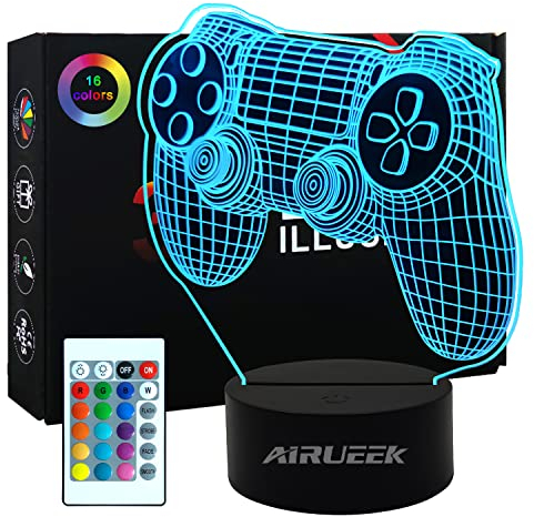 AIRUEEK 3D Gamer Led mit Farbwechsel 16 Farben LED-Tisch-Schreibtisch-Lampen, Gamer Deko Lampe die Schlafzimmer-Dekoration für Spiel Fans Kinder Herren Jungen und Mädchen Männer