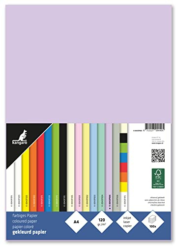 Kangaro - Papel de arcilla pastel Lilla DIN A4-120g/m² FSC mix – 100 pack – Papel de carta DIY