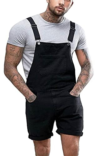 QIUhhpuy Latzhosen Herren Jeans Kurz Jumpsuit Männer Sommer Denim Overall Hose Verstellbare Lässige Loose Fit Strampler Overalls Workwear Pants Cargohosen Street Distressed Denim Latzhose