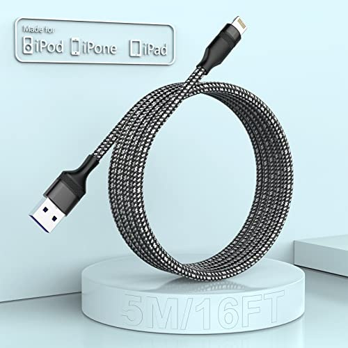 iPhone Ladekabel 5m, lang, Apple MFi Zertifiziert, Original Lightning Auf USB Kabel, Fast Charge 16ft Apple Ladekabel für Apple iPhone 13/12/11/XS/XSMax/XR/X/8/7 Plus/6 /6s Plus SE/Pad