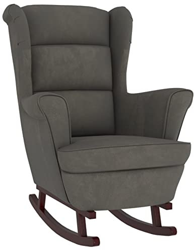 Gecheer Schaukelstuhl Relaxstuhl Schaukelsessel Schwingsessel Ruhesessel Relaxsessel Schwingstuhl Polsterstuhl Polstersessel Sessel mit Massivholz-Gummibeinen Samt Dunkelgrau