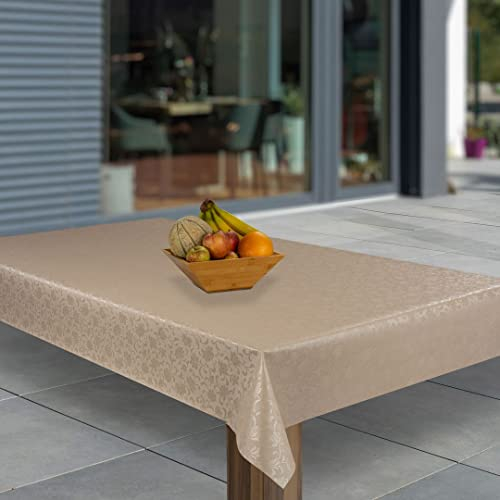 laro Wachstuch-Tischdecke Abwaschbar Garten-Tischdecke Wachstischdecke PVC Plastik-Tischdecken Eckig Meterware Wasserabweisend Abwischbar AQ, Muster:Beige Umbra geprägt, Größe:90x90