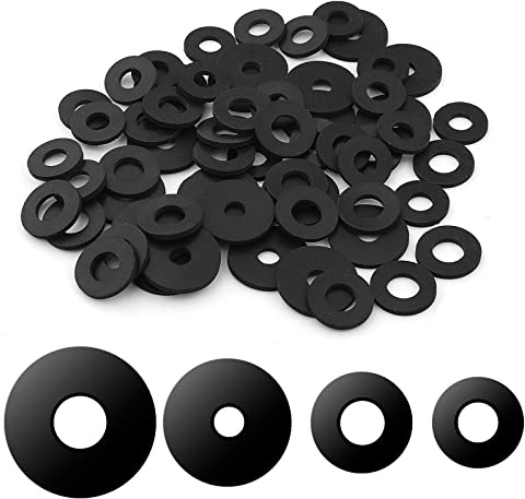 80 Stück Gummi Unterlegscheiben Sortiment, 18/20/25/30mm Flache Gummidichtungen Strapazierfähig Schwarze Gummitülle Vibrationsdämpfungspads für Haushaltsgeräte Wasserhähne Schrauben Bolzen