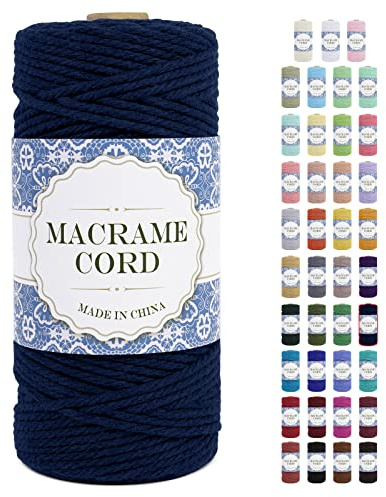 Uiopa Makramee Garn 3mm x 100m Baumwollschnur Natürliche Baumwollgarn Baumwollkordel Baumwollseil, Macrame Cord 3mm für Makramee Wandbehang, Hängepflanze, Vorhang, DIY Basteln, Deko (Dunkelblau)