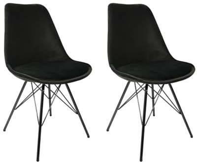 Kick Collection 2er Set Esszimmerstühl Velvet - Samt - Schwarz - Modern und Hochwertig - Samtstoff und Metall - Erhältlich in vielen Farben