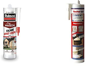 Rubson Maison Mastic Façade Effet Crépi, mastic acrylique pour joint, 280 ml & fischer - Ciment Express Ton Pierre 310ML - 1 cartouche