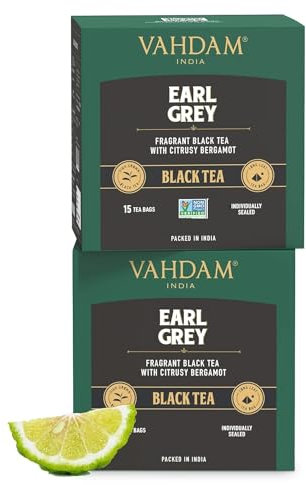 VAHDAM, Earl Grey Citrus Thé Noir (30 Sachets De Thé Pyramid) Thé Noir Mélangé À De L'huile De Bergamote | Directement De La Source En Inde | Infusion Chaude/Glacée