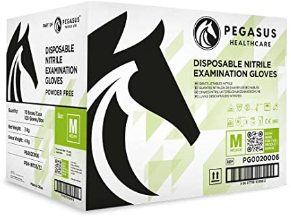 Pegasus Healthcare Case of 1000 Disposable Nitrile Examination Gloves | Latex and Powder Free | Sizes S to XL | Suitable for Medical Clinics, Hospitals, Dentists, Laboratory Use, IT use Etc (Medium)