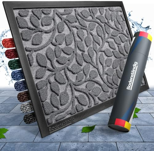 Bodenständig® Fußmatte außen - rutschfest & saugstark - Fußabtreter Grau | Rillensystem 2.0 - Fussmatte aussen 80x120cm - perfekte Größe - Ideal für innen und überdachte Außenbereiche - Blattmotiv