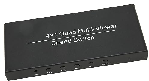 HDMI Multiviewer Switch 4x1, HDMI Quad Seamless Switcher 4 in 1 Out mit IR-Fernbedienung, Unterstützt 1080P 60Hz für Überwachungsvideos von Überwachungskameras (EU-Stecker)