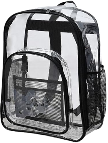 Lizbin Klarer Rucksack, klarer Rucksack Stadion genehmigt, strapazierfähige transparente PVC-Rucksäcke, transparente Stadiontasche für Konzertsportveranstaltung Work Festival (Schwarz)