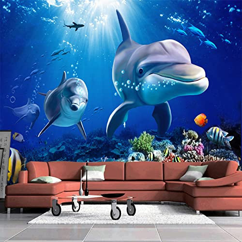 Fototapete 3D Tierische Delfine 400 cm B x280 cm H Vlies Tapeten Wandtapete XXL Moderne Wanddeko Wohnzimmer Schlafzimmer Büro Flur