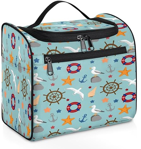 Seagulls Anchor Lifebuoy Conch Makeup Bags Portable Cosmetic Bags Durable Waterproof with Hanging Hook Large Capacity Travel Makeup Bag for Travel Accessories Toiletries