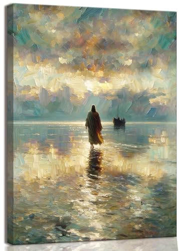 Gerahmte Jesus-Bilder für die Wand, Gott, Leinwand, Wandkunst, Jesus auf dem Wasser, Gemälde für Wohnzimmer, christliche Kunstdekoration, religiöse Poster, fertig zum Aufhängen, 40,6 x 61 cm
