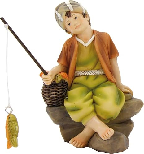 FADEDA Sportfiskare sittande/höjd: 7 cm/handmålad/detaljerade krubbfigurer – julbord, dekoration, krubbtillbehör