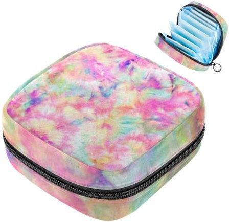 Damenbinden Aufbewahrungstasche, Bunte Tie Dye Pink Tragbare Menstruationspad-Tasche, Slipeinlagen Tampons Damenbinden Aufbewahrungshalter für Frauen Schule Büro