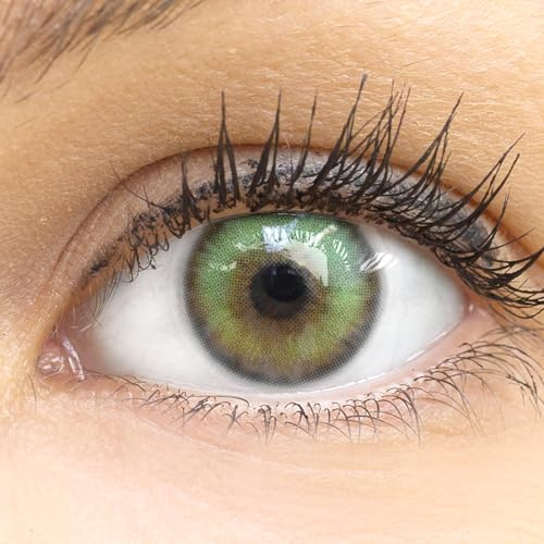 Kontaktlinsen farbig ohne Stärke farbige grüne Monatslinsen weiche Linsen soft Hydrogel 2 Stück Farblinsen + Linsenbehälter 0.0 Dioptrien natürliche Farben Serie Marbella (Grün)
