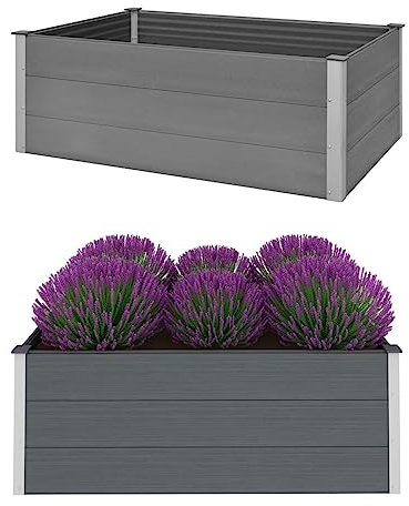 Gecheer Pflanzkasten WPC Pflanzkübel Garten-Hochbeet Pflanzbeet Blumenkasten Blumentopf Pflanzgefäße Blumenkübel Kräuterbeet Blumenhochbeet 150 x 100 x 54 cm (L x B x H) Offene Unterseite Kunststoff