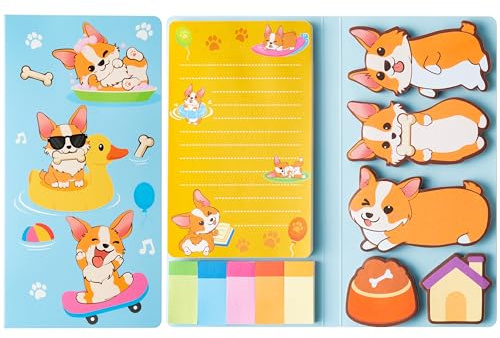 A1DIEE Corgi Haftnotizen Klebezettel Set zurück zur Schule Zubehör | 550 Blätter Kartoon Hund Bündel Notizzettel Beschreibbare Klebezettel Selbstklebende Haftzettel Geschenke für Lehrer Student