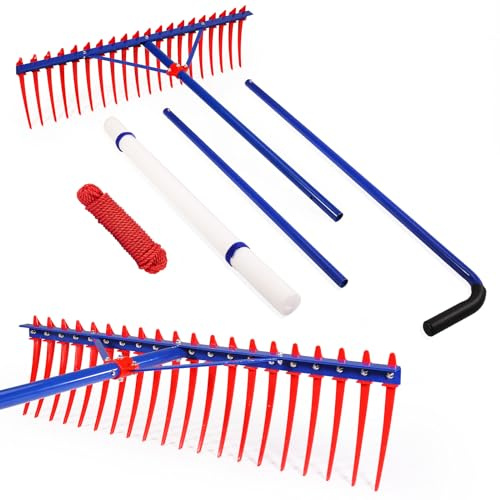 YIVIKPE Râteau à Mauvaises Herbes Aquatiques Extra Large avec Longues Dents pour Lacs et étangs, 3,3 m