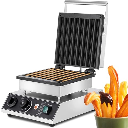 HLGKBY Commercial Churro Maker Machine, 1750W Electric Spanish Doughnut Waffle Churros Maker, Nonstick Double-sides Heating Churro Waffle Dessert Snack Machine with Temp &Timing Control for Snack