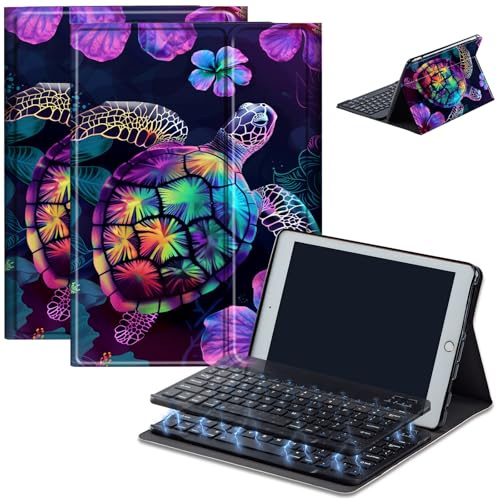 Case for Amazon Fire HD 10 & 10 Plus Tablet (13th/11th Generation, 2023/2021 Release) 10.1 with Keyboard, PU Leather Multiple-Angles Keyboard Case for Amazon Fire Tablet 10, Colored Turtle