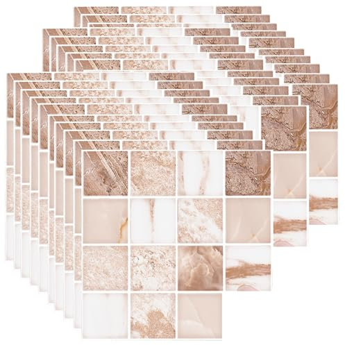 Ledeak 30 Hojas 10x10cm Vinilos Cocina Azulejos, Pegatinas Azulejos Mosaico Autoadhesivo, Impermeable Revestimiento de Paredes PVC, Pegatinas Azulejos Adhesivos Baño (Marrón Claro)