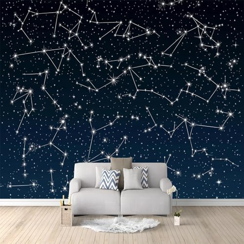 Papier Peint Mural Ciel Étoilé Constellations Thème Science-Fiction 200x140 cm Papier Peint Panoramique Poster Tapisserie Photo, Papier Peint intissé pour Chambre Salon Personnalisé Murale Décoration
