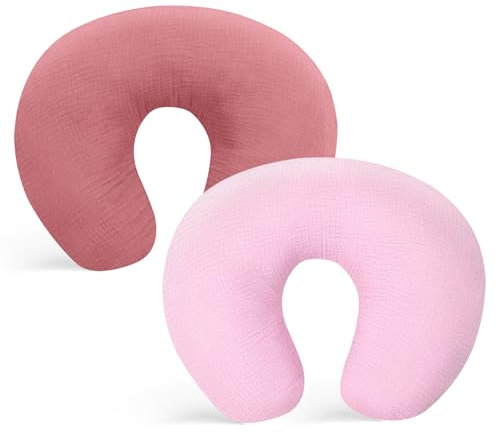 Winmany Paquete de 2 fundas de almohada de muselina de algodón suave para recién nacidos, funda de almohada de alimentación para bebés, regalos de ducha para niños y niñas (rosa + rosa claro)