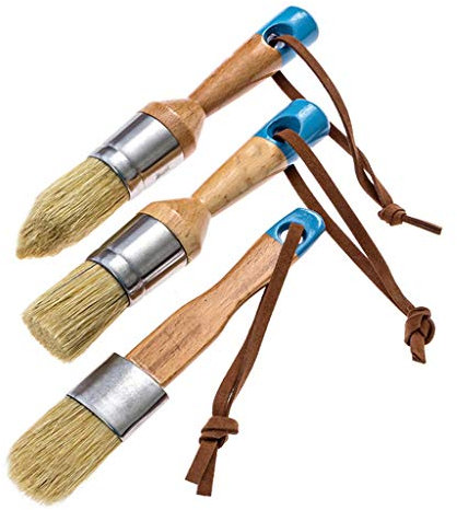3 Pcs Round&Flat&Pointed Chalk Paint Wax Brush Wood Handle Natural Bristle Brushes Painting Waxing Tool Easy to Use
