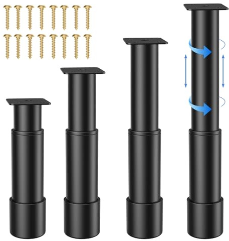 Casgee 4 Stück Möbelfüße Verstellbar, 25-43cm, Metall mit Gummifüßen, Schwarz, für Schrank, Sofa & mehr