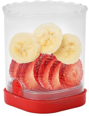1Pcs Fruit Slicer Cup, Strawberry Cutter Slicer Cup, Banana Egg Slicers Detachable Fruit with Push Plate, Strawberry Cutter Kitchen Gadget (Red) ﻿