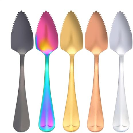 5 Pièces Cuillère Crantée À Pamplemousse, Cuillères À Pamplemousse Avec Bord Dentelé, Cuillère En Acier Inoxydable À La Cuillère Avec Bord Dentelé, Cuillère À Dessert Acier Inoxydable