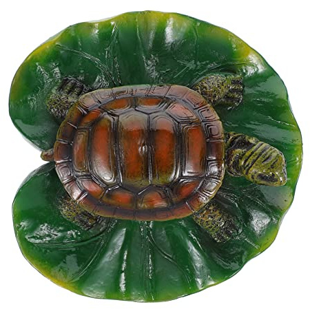 Homoyoyo Décoration de Bassin Tortue Flottante Résine Réaliste pour Jardin Étang Piscine, Figurine Tortue sur Feuille de Lotus Légère Solide, Ornement Fontaine Extérieure Aquatique