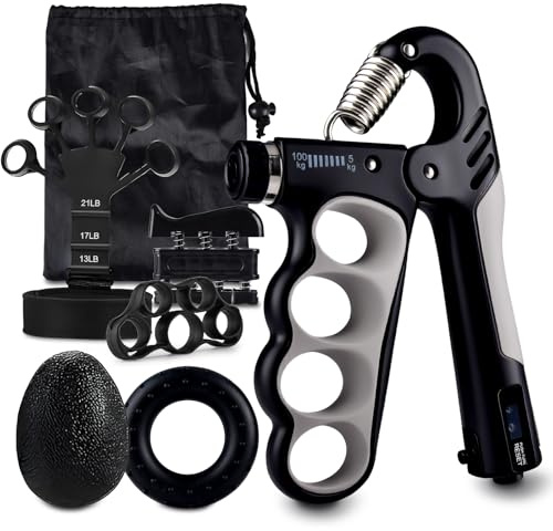 MOORSTDEL Set di 6 allenatori per mani e dita, contiene un dispositivo per l'allenamento degli avambracci per la forza delle mani, un allenatore di forza della presa e delle dita, materiale