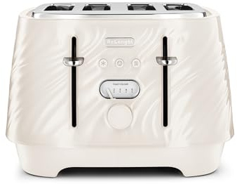 De'Longhi Ballerina Seta - 4 Slice Toaster, Wide Slot Toaster with Independent Controls, Defrost & Reheat Functions, Extra Lift, Removable Crumb Trays, 1800W, Silk Beige (CTDS4003.CR)