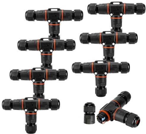 Kabelverbinder Wasserdicht 3 Polig, 8 Stück Kabelverbinder ip68, Erdkabel Verbinder Wasserdicht 3 Wege T-Form für Ø3-12 mm Kabeldurchmesser, Verbindungsbox Abzweigdose Für Garten, Outdoor