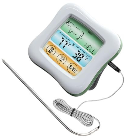 Alipis Termometro Cucina Digitale Con Sonda Acciaio Touchscreen Termometro Barbecue Per Casa Con Timer Misurazione Temperatura Precisa Per Carne Pollo Pesce e Arrosti Design Abs Resistent