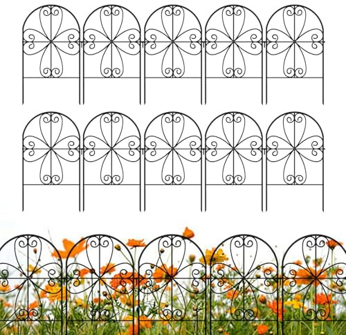 Clôture de jardin en métal antirouille - 45,7 x 30,5 cm - Installation sans creusement - 10 panneaux - Clôture de cour pour lapins, pelouse, animaux domestiques, chiens, terrasse, espace extérieur