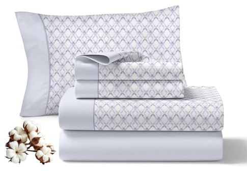 Viuda de Tolra - Juego Sábanas Primavera/Verano | 100% Algodón 144 Hilos | Incluye Sábana Encimera, Bajera Ajustable y Funda Almohada | Modelo Refugio (Azul, Cama 135cm con 1 Funda Almohada)