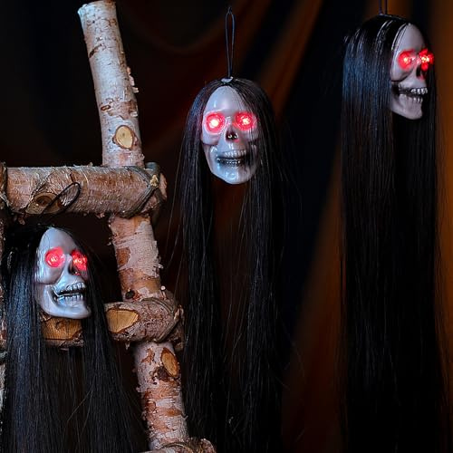 JIMACRO 3 Stück Halloween Deko Outdoor, Halloween Leuchtende Augen, Halloween Deko Hängend Geist für Garten Hof Fenster Türen Tisch Traufe